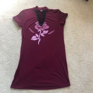 Large Adam Levine dress, lace up collar, burgundy